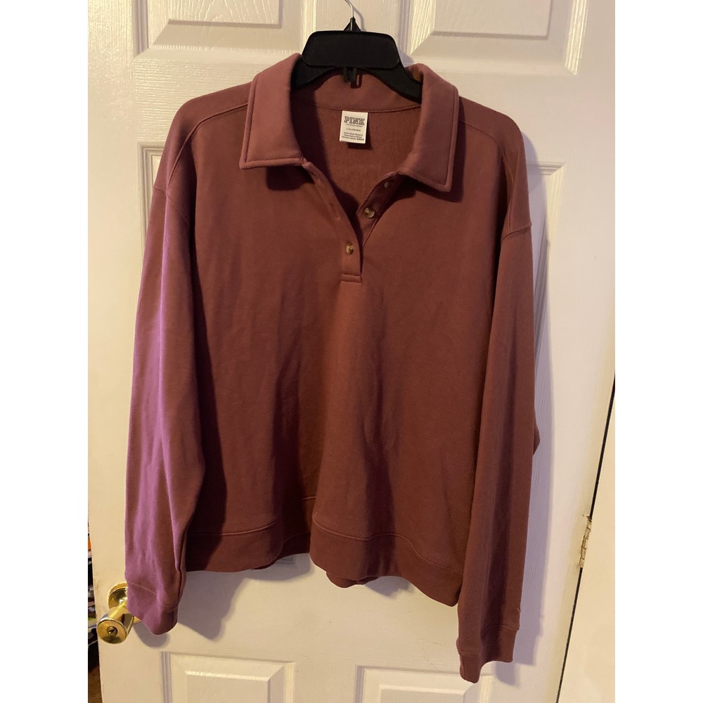 Victorias Secret PINK Polo Sweatshirt Womens Large Maroon Long Sleeve Pullover